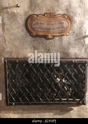 The stone where San Francesco was sleeping in the Church of San Francesco in Ripa in Trastevere, Rome, Italy Stock Photo