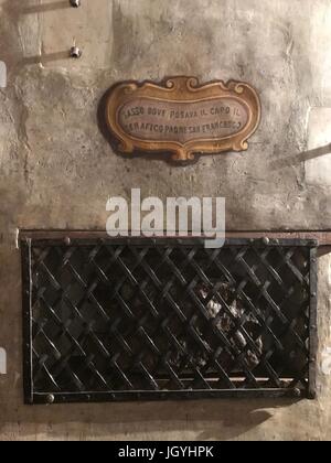 The stone where San Francesco was sleeping in the Church of San Francesco in Ripa in Trastevere, Rome, Italy Stock Photo