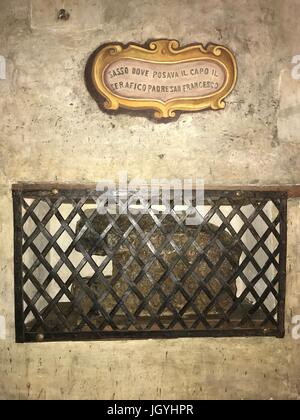 The stone where San Francesco was sleeping in the Church of San Francesco in Ripa in Trastevere, Rome, Italy Stock Photo