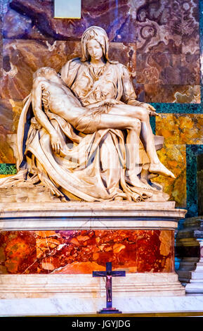 Michaelangelo Pieta Mary Madonna Jesus Sculpture Cross Saint Peter's Basilica Vatican Rome Italy Stock Photo