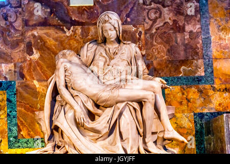 Michaelangelo Pieta Mary Madonna Jesus Sculpture Cross Saint Peter's Basilica Vatican Rome Italy Stock Photo