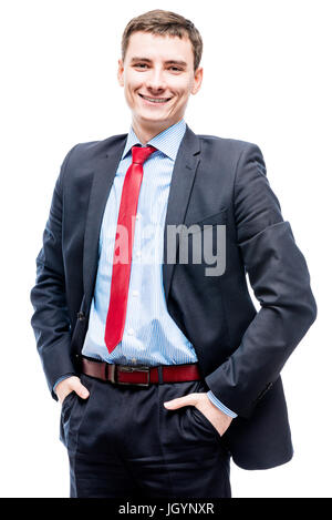 Cute young successful businessman on a white background posing Stock Photo