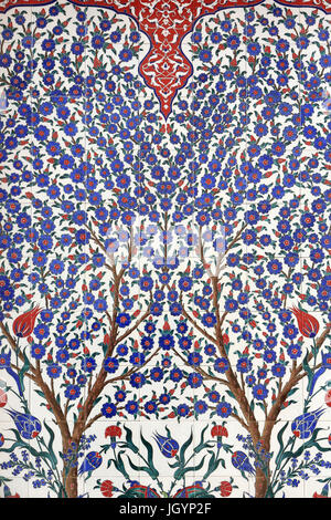 Flowers. One of the 80 Iznikpanels - highly decorated ceramic tiles popular in the 16th century - which feature distinctly in Istanbuls imperial and r Stock Photo