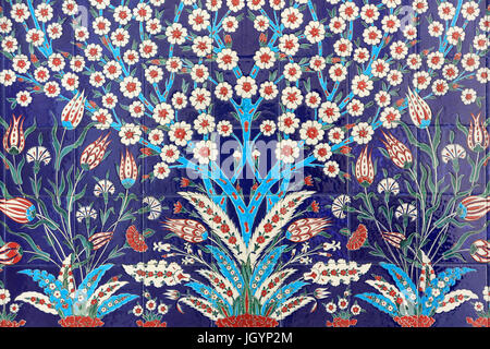 Flowers. One of the 80 Iznikpanels - highly decorated ceramic tiles popular in the 16th century - which feature distinctly in Istanbuls imperial and r Stock Photo