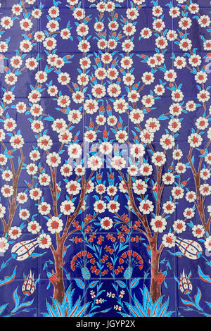 Flowers. One of the 80 Iznikpanels - highly decorated ceramic tiles popular in the 16th century - which feature distinctly in Istanbuls imperial and r Stock Photo