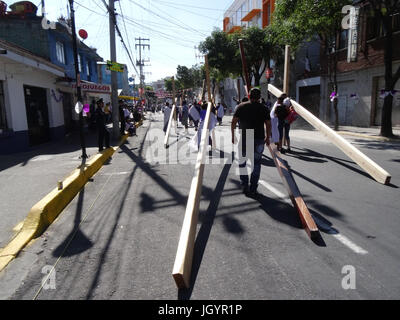 Way of the Cross on Good Friday in Iztapalapa, Mexico. Stock Photo