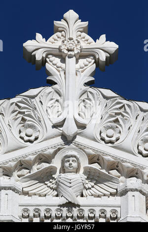 Notre Dame de Fourviere Basilica. Angel and cross.    Lyon. France. Stock Photo
