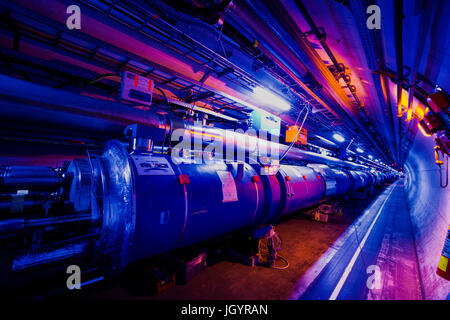 Large Hadron Collider tunnel. Stock Photo