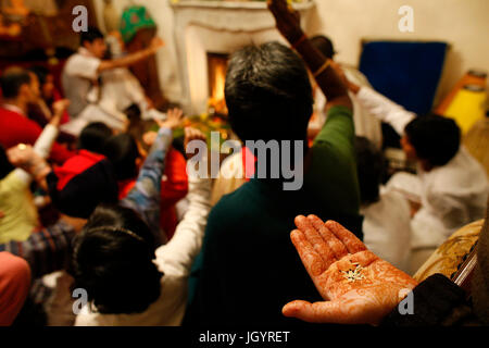 Gita Jayanti celebration in an ISKCON temple.  Sarcelles. France. Stock Photo