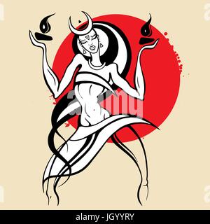 Woman dancing with fire. Stock Vector