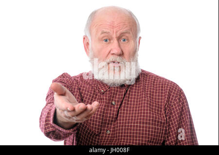 Senior man making claims, isolated on white Stock Photo