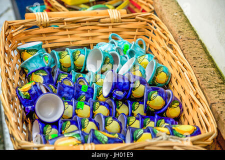 Traditional hand-painted souvenirs for sale, Amalfi Coast, Italy Stock Photo