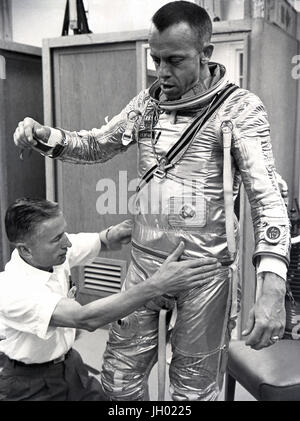 Astronaut Shepard,Alan fitted with Space suit MR-3 ( Mercury-Redstone) Freedom 7. NASA Photo Stock Photo