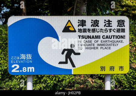 Tsunami warning sign, Kyushu, Japan Stock Photo