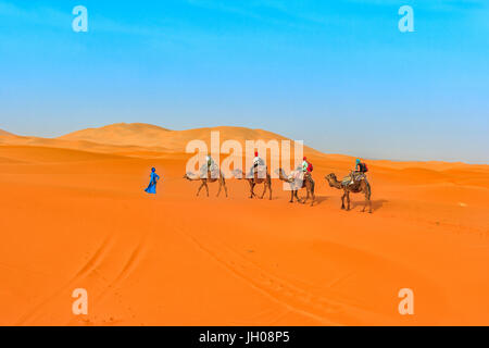 Caravan of tourists in the Sahara desert Stock Photo