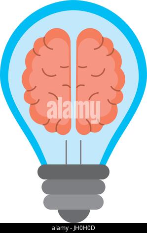 creative bulb with brain inside over white background Stock Vector