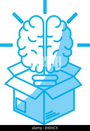 silhouette box with creative bulb brain inside Stock Vector