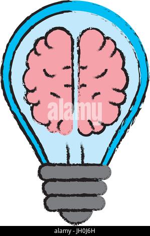 creative bulb with brain inside over white background Stock Vector