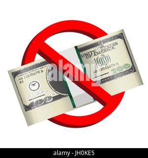 prohibition signs with pack of dollar banknotes Stock Vector