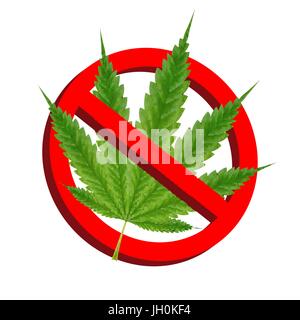 prohibition signs with green marijuana leaf vector Stock Vector
