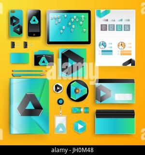 Corporate identity template with color elements. Vector company business style for brandbook, report and guideline. Stock Vector