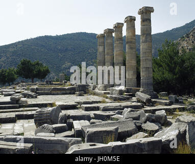 Turkey. Priene. Ancient Greek city of Ionia. Temple dedicated to Athena. Ruins. Anatolia. Stock Photo