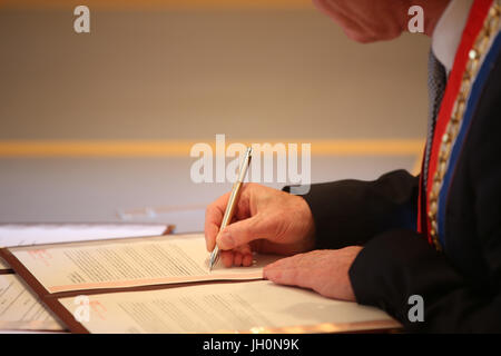 Civil wedding ceremony. City hall wedding.  France. Stock Photo