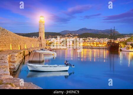 Crete Island - Lighthouse at Old Venetian Port, Rethymno, Greece Stock Photo