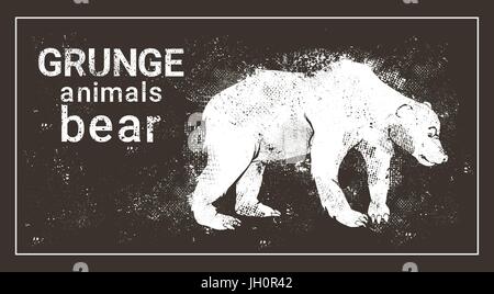 Silhouette Bear In Grunge Design Style Grizzly Animal Icon Stock Vector