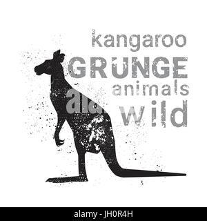 Silhouette Kangaroo In Grunge Design Style Animal Icon Stock Vector
