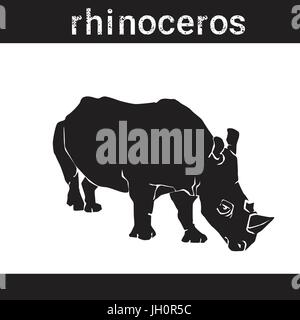 Silhouette Rhino In Grunge Design Style Animal Icon Stock Vector