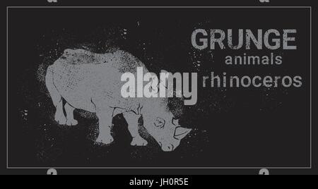 Silhouette Rhino In Grunge Design Style Animal Icon Stock Vector