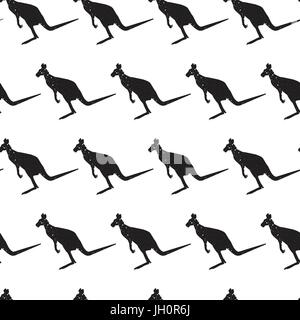 Seamless Pattern With Black Silhouette Kangaroo Animals Ornament Stock Vector