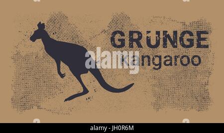 Silhouette Kangaroo In Grunge Design Style Animal Icon Stock Vector