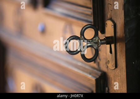 Saint-Nicolas de Veroce church.  Church door and key.  France. Stock Photo