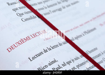 Sanctuary of La Benite Fontaine. Catholic mass. Gospel Book.  Liturgy of the Word. France. Stock Photo