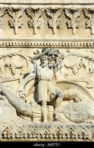 David and Goliath. Joseph Belloni (1952). Retail Southwest Tour. Basilica of Notre-Dame de Fourvire. Lyon. Stock Photo