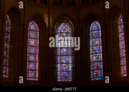 Stained glass windows from the 13th century. Lyon Cathedral. France. Stock Photo