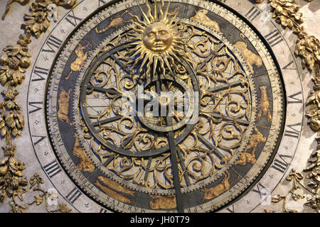 Hour dial. Astronomical clock of St. ohn. Lyon Cathedral. France. Stock Photo