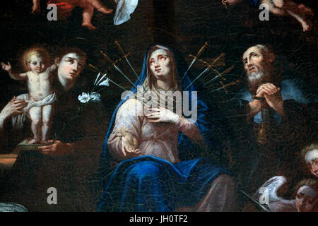 Pratz baroque chapel. Seven Swords Piercing the Sorrowful Heart of Mary.  France. Stock Photo