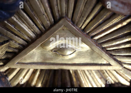 Restoration of Saint Gervais baroque church. The Eye of Providence or the all-seeing eye of God. France. Stock Photo