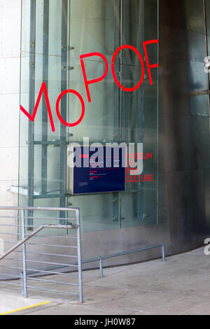 Entrance sign at the Museum of Pop Culture in Seattle, Washington, USA Stock Photo