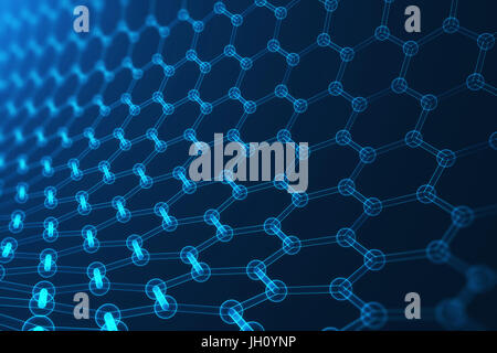 3d rendering nanotechnology hexagonal geometric form close-up, concept graphene atomic structure, concept graphene molecular structure. Stock Photo