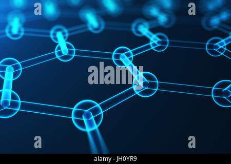 3d rendering abstract nanotechnology hexagonal geometric form close-up, concept graphene atomic structure, concept graphene molecular structure Stock Photo