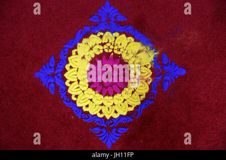 Diwali rangoli in Shirdi Sai Baba temple, Leicester. United kingdom. Stock Photo