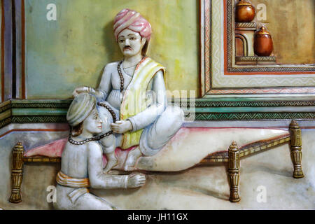 Jalaram Prathna hindu temple, Leicester. Artwork depicting Jalarambapa's life. United kingdom. Stock Photo