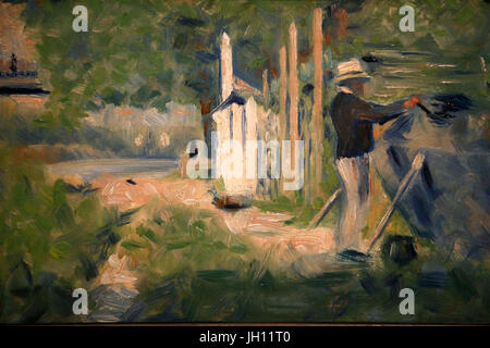 The Courtauld Gallery. Georges Seurat. Man painting a boat, around 1883. Oil on panel. United kingdom. Stock Photo