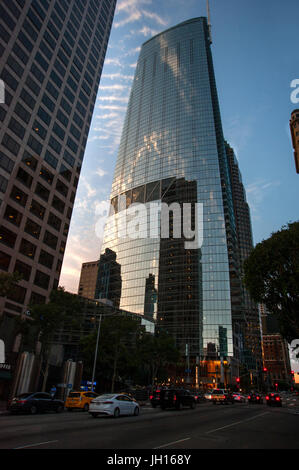 The Wislhire Grand Center is currently the tallest building in Downtown Los Angeles, CA Stock Photo