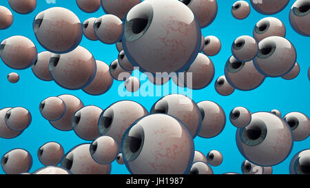 A group of eyeballs with different sizes and light blue background. Big Brother watching you! 3d rendering. Stock Photo