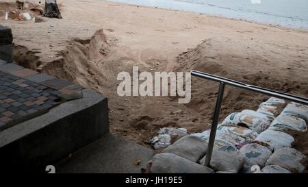 Beach Sediment Erosion Hazard from Monsoon Pattaya Chonburi Thailand Gulf of Thailand July 2017 Stock Photo